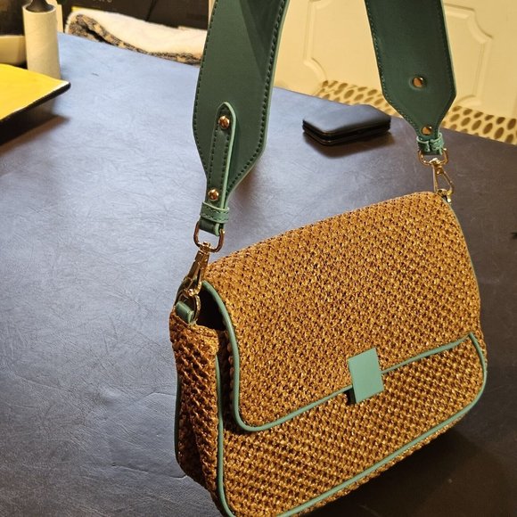 BNWoT never used Topshop Straw+Turquoise Patent Leather Shoulder Bag Purse RRP30 - Picture 11 of 16